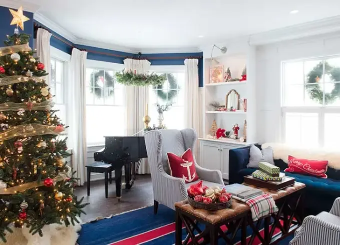 Cozy Winter Weekend Getaways from New York - A nautical-themed sitting room is decorated for Christmas at the Kennebunkort Inn.' title='The 34 Coziest Winter Weekend Getaways from NYC in 2025