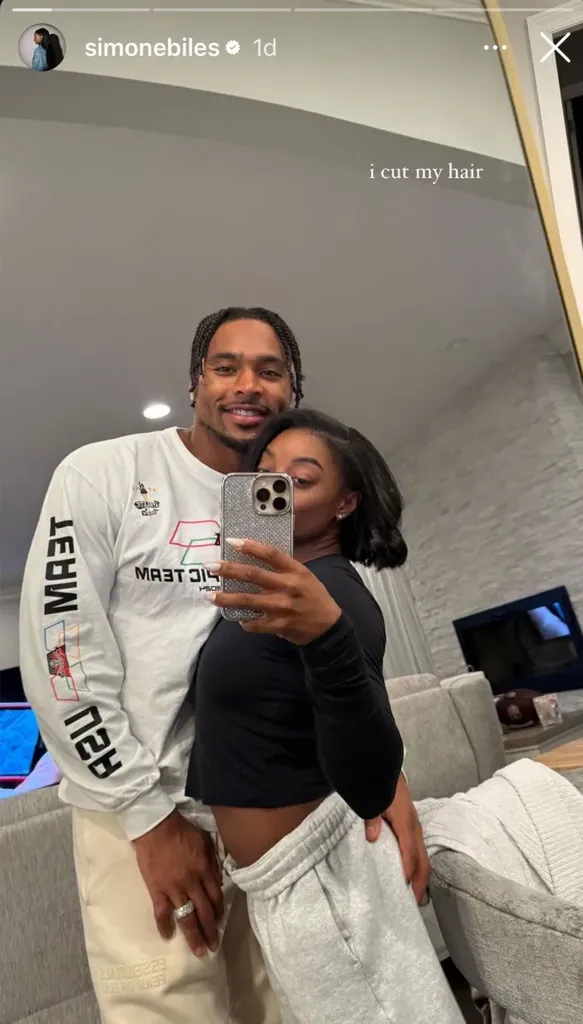 Simone Biles IG story Jonathan Owens' fetchpriority='auto' title='Simone Biles Debuts New Look on Instagram: ‘I Cut My Hair’
