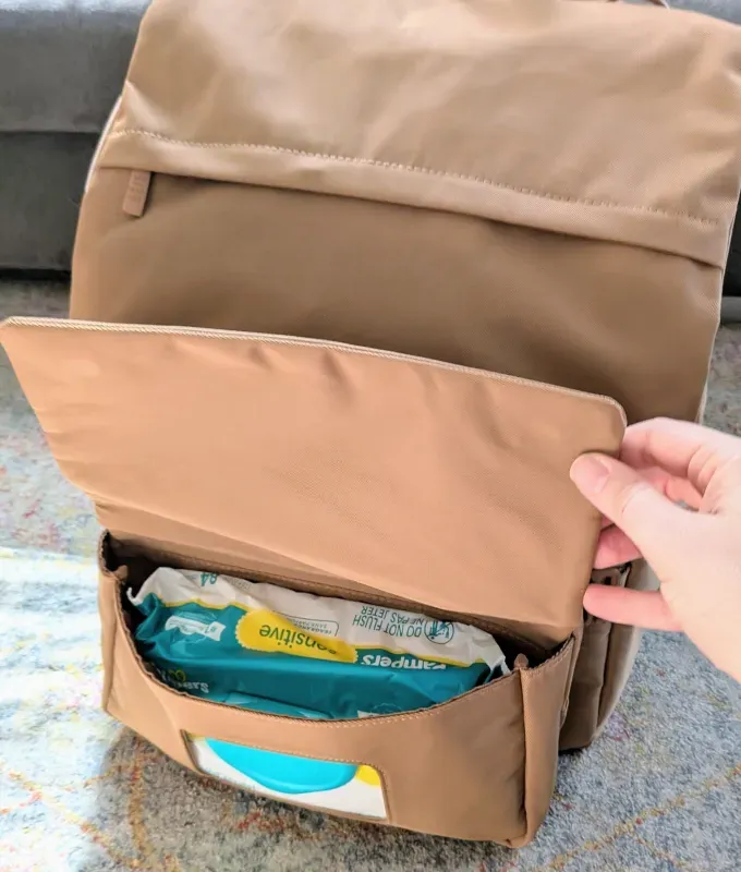 diaper backpack wipes pouch' title='If You’re Flying with a Baby This Year You Need to Read This Béis Ultimate Diaper Backpack Review