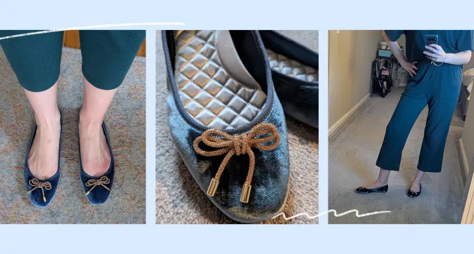 birdies hummingbird ballet flats worn and close-up of bow' title='These Ultra-Cozy Birdies Ballet Flats Are the Only Shoes I’m Wearing This Holiday Season