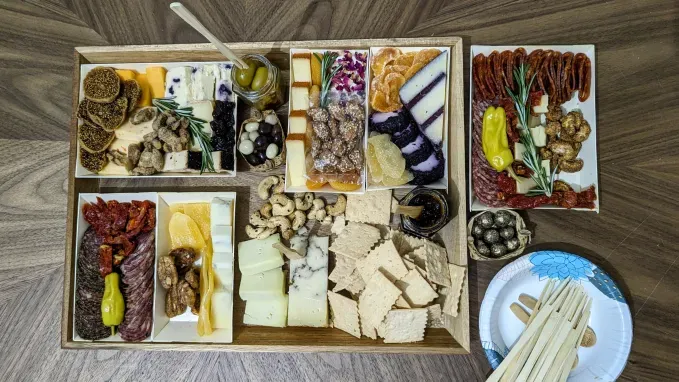 an unboxed look at the boarderie large arte board with cheese meats nuts and treats all prearranged' title='Boarderie’s Charcuterie Boards Have Been a Hit with Oprah and ‘Shark Tank’ But Are They Worth $129+?