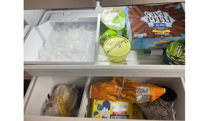 GE-Cafe-Refrigerator: Interior shot of the freezer in a GE Cafe Refrigerator.' title='My CAFÈ Refrigerator Review: Stunning Looks & Smart Capabilities