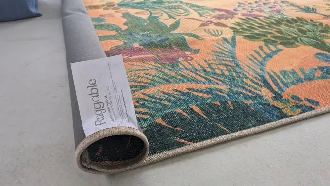ruggable outdoor rug being tested' title='Ruggable’s Outdoor Rugs Are Machine-Washable But That’s the Least Interesting Thing About Them