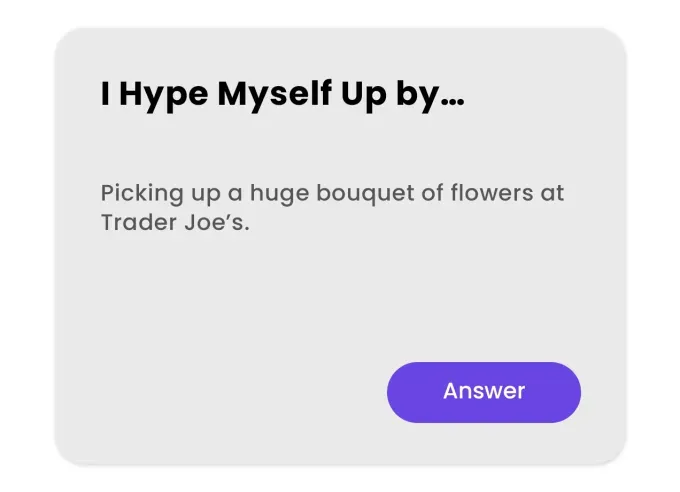 best hinge prompts i hype myself up by' fetchpriority='auto' title='The 60 Best Hinge Prompts to Use According to Relationship Experts